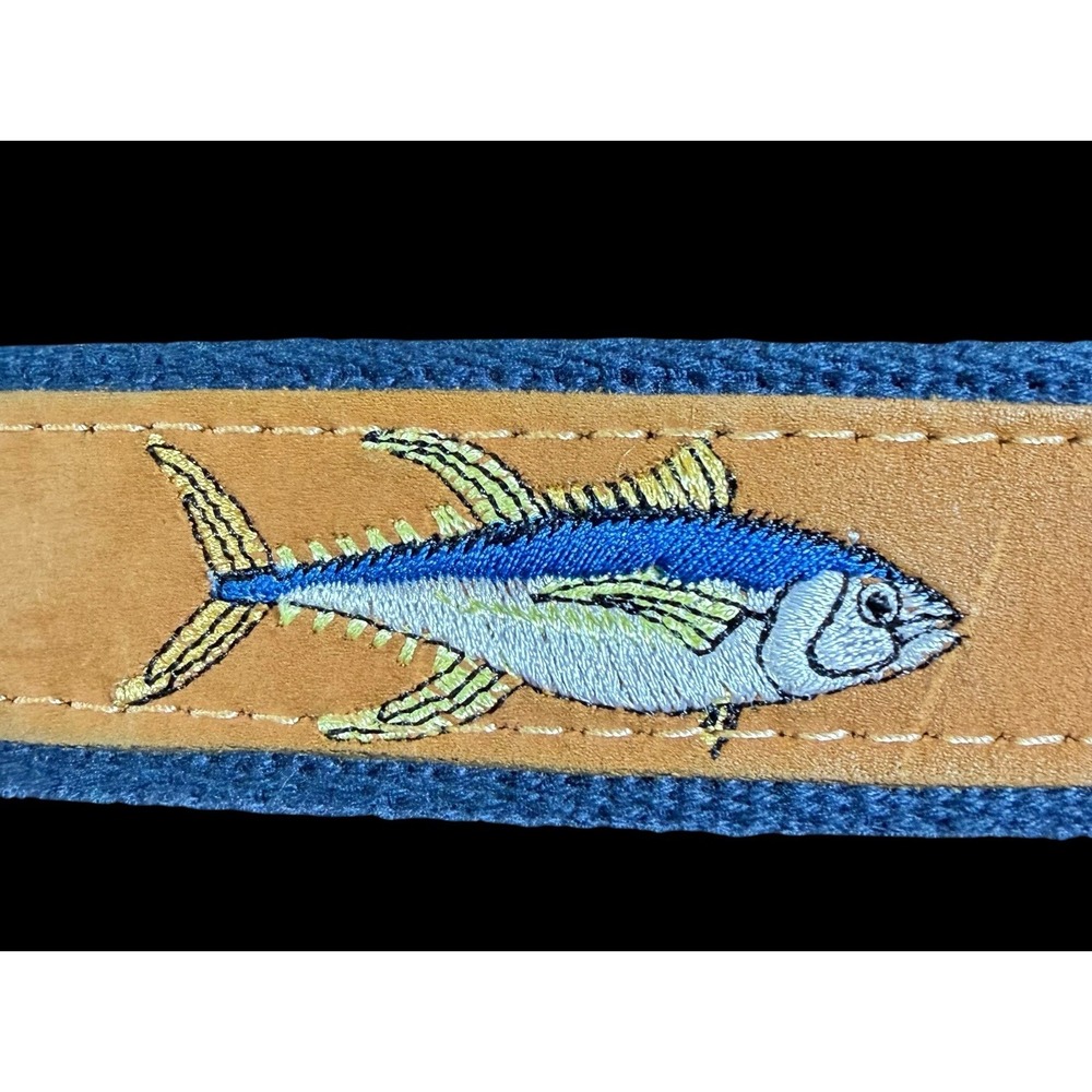 Zep Pro Leather Embroidered Yellow Fin Yellowfin Tuna Belt Mens Size 42 Made USA